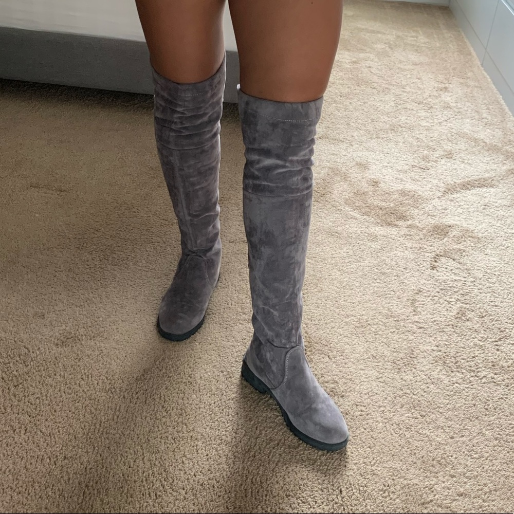 Over the knee suede boots.